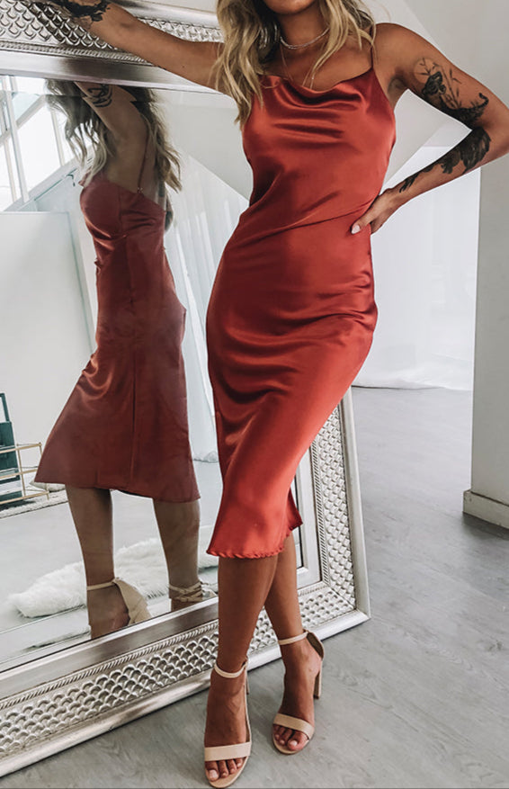 Vicenza slip midi -jurk roest