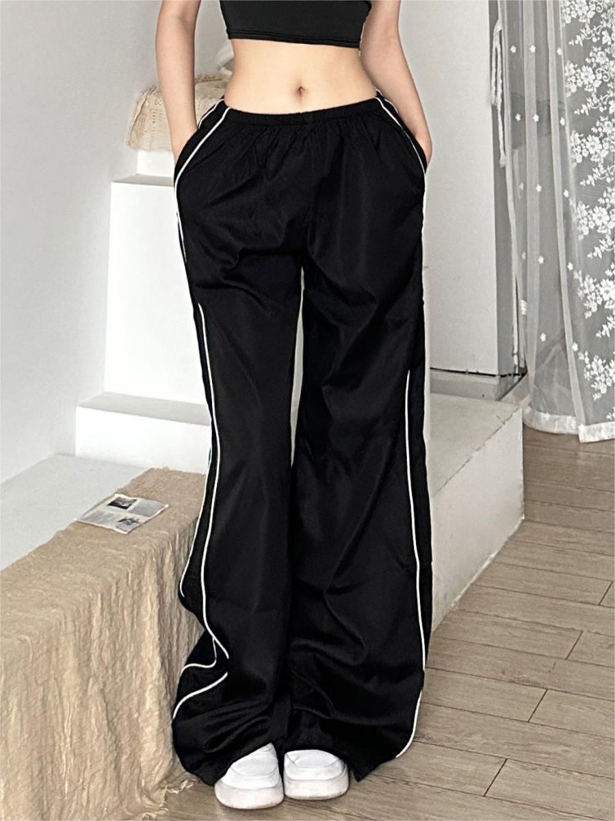 Retro Sport Schwarze Kontrast Baggy Sweatpants