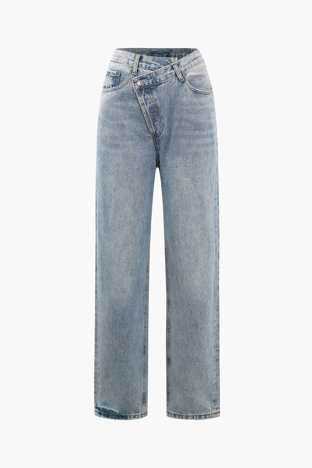 Jeans a gamba dritta con vita asimmetrica vintage blu