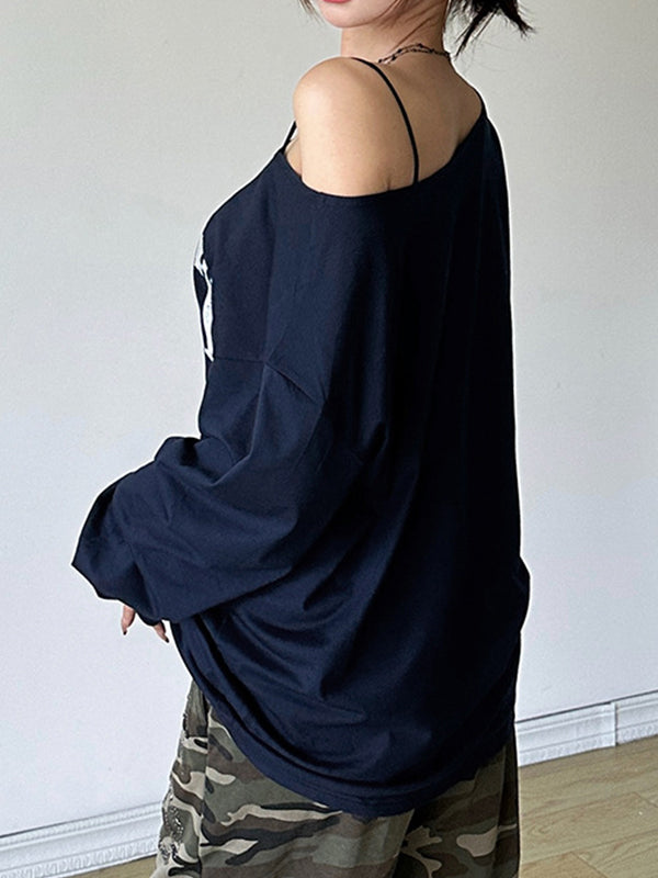 Vintage Blaue Street Fashion Sweatshirt mit Druck