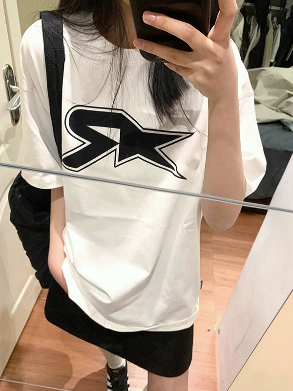 Black Street Oversize T-shirt z wzorem gwiazd i krótkie rękawy