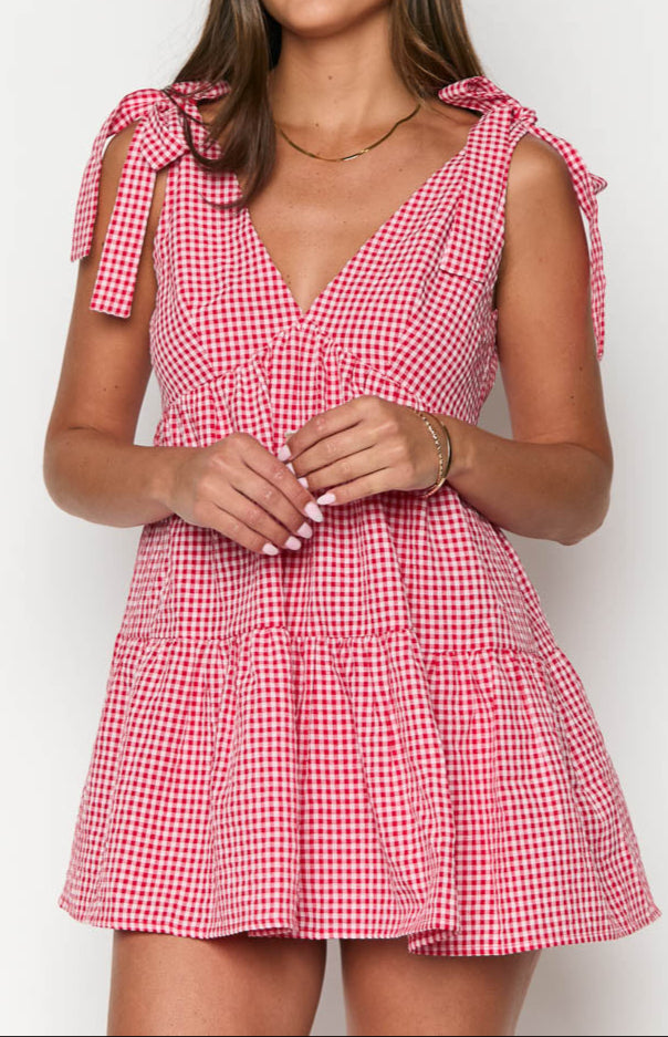 Allegra Red Mini Kleid met Vichy Caroma -patronen
