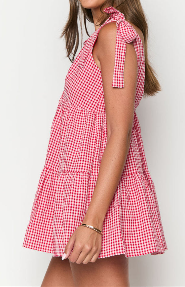 Allegra Red Mini Kleid met Vichy Caroma -patronen