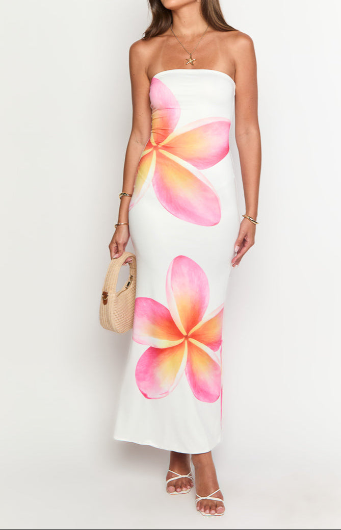 Ginevra Weißes Frangipani Maxikleid