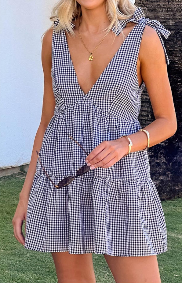 Wenecja Schwarz Gingham Minikleid