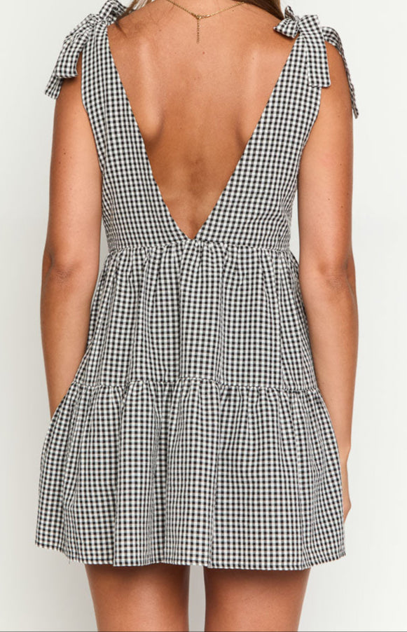 Wenecja Schwarz Gingham Minikleid