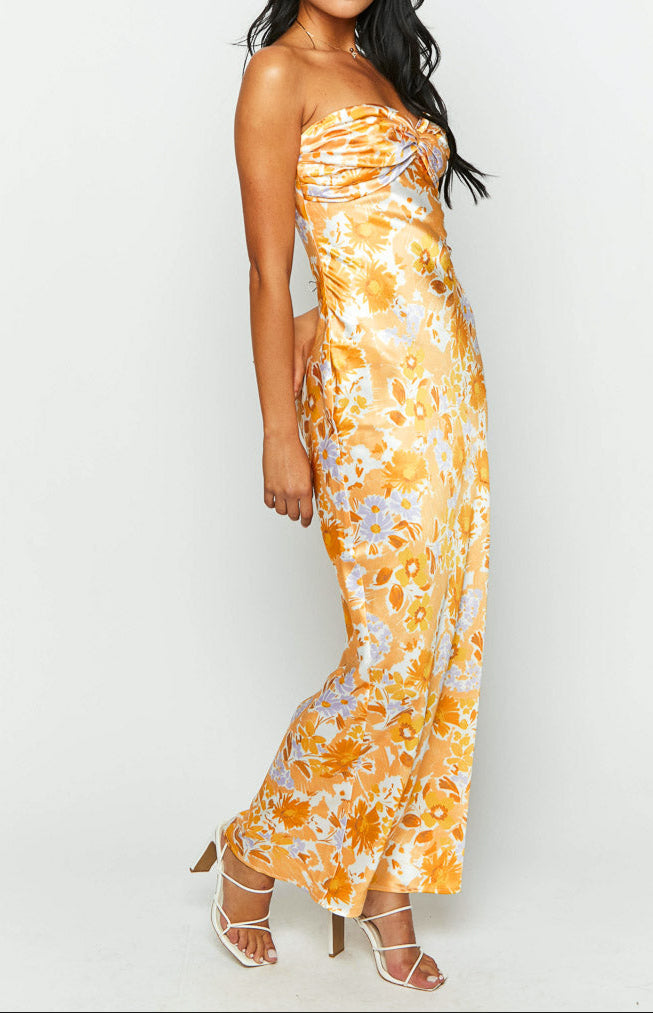 Armani maxi avondjurk in sinaasappel met bloemenprint