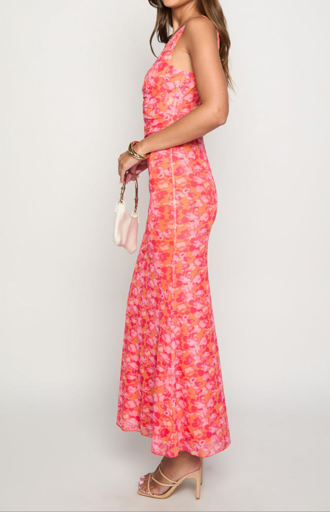 Orsa Orange Blümchenmuster MaxiKleid