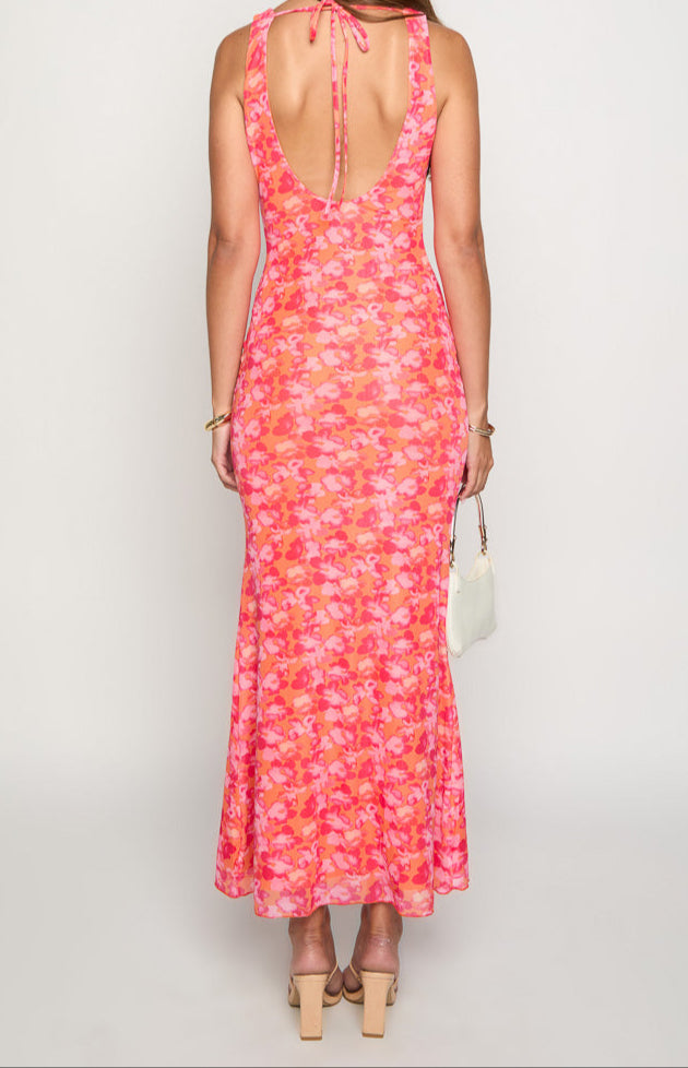 Orsa Orange Blümchenmuster MaxiKleid