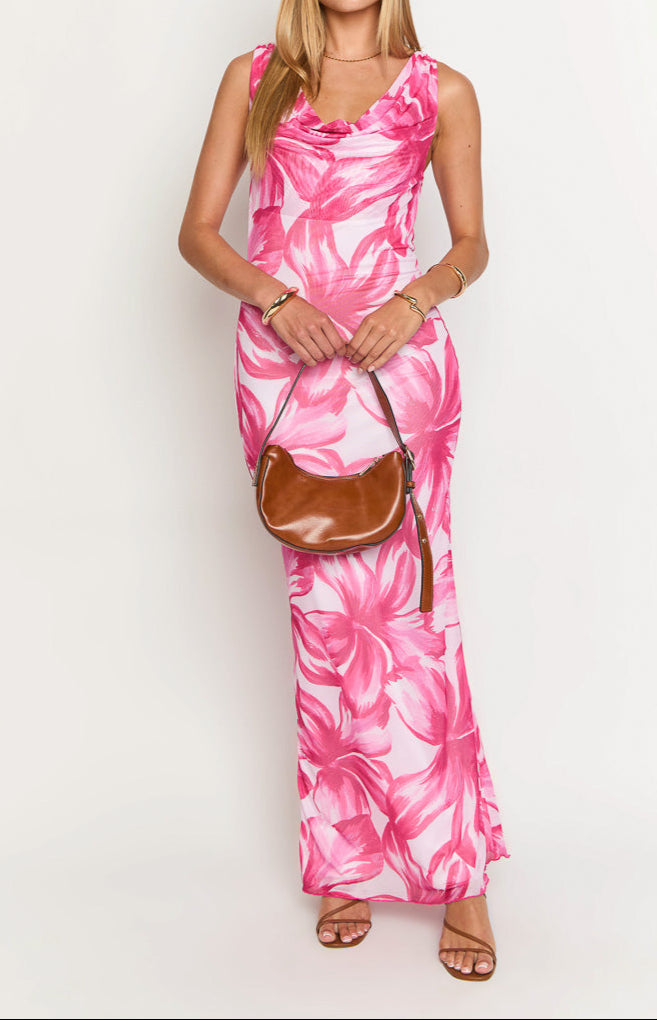 Como Rosafarbenes Maxikleid mit Blumenmuster