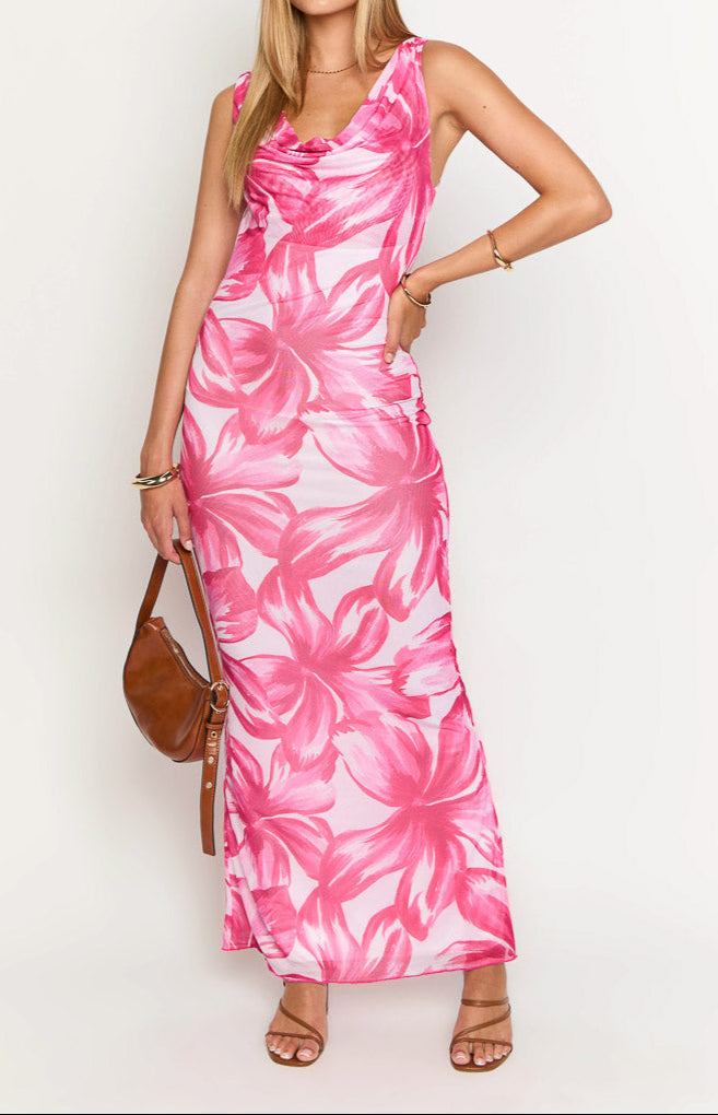 Como Rosafarbenes Maxikleid mit Blumenmuster