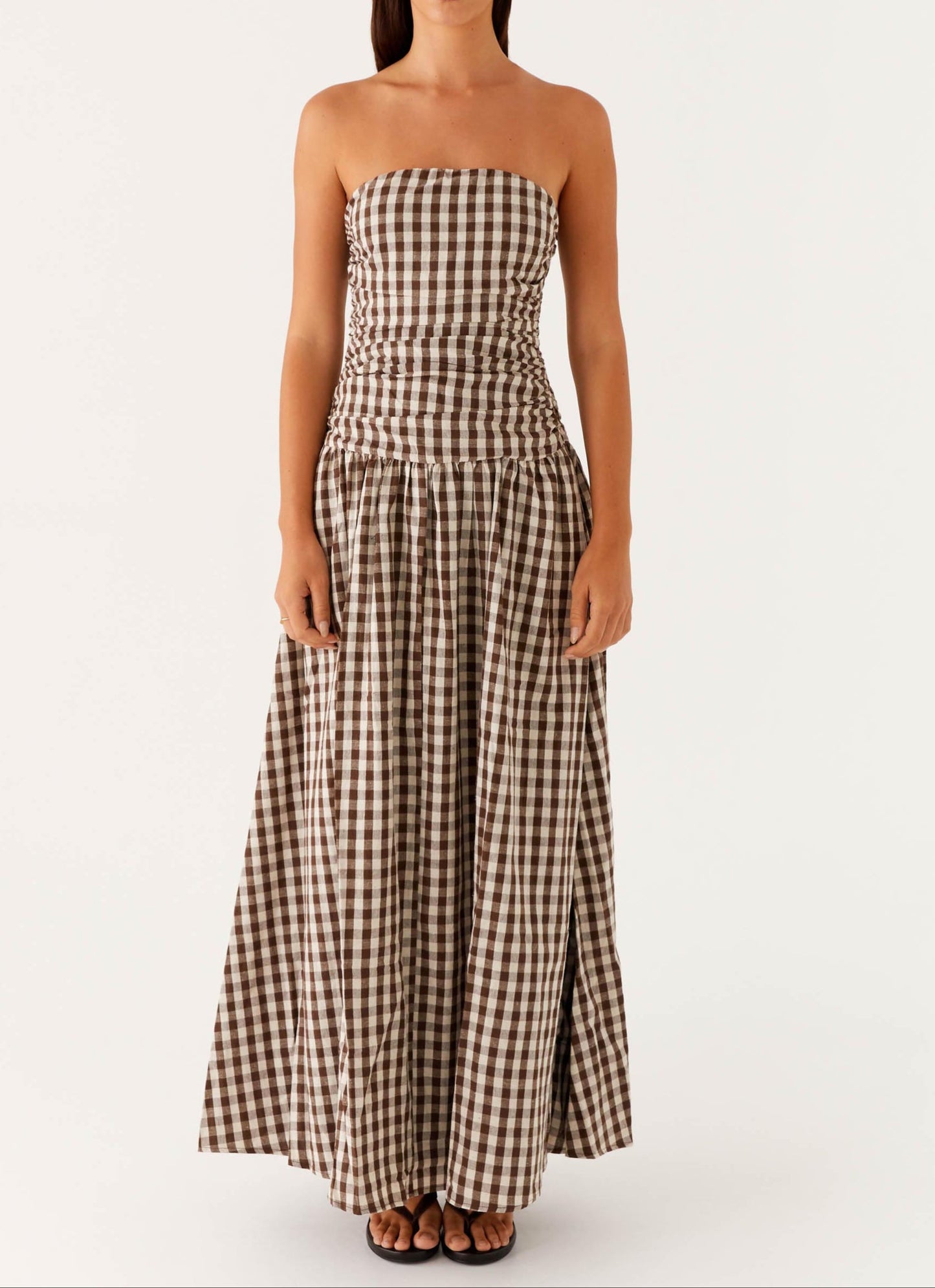 Aryanna Maxikleid - Brown -geruite