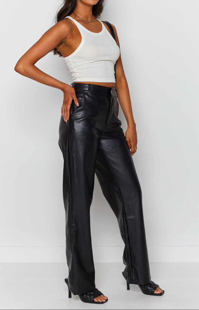 Izabella coole schaduw pu broek zwart