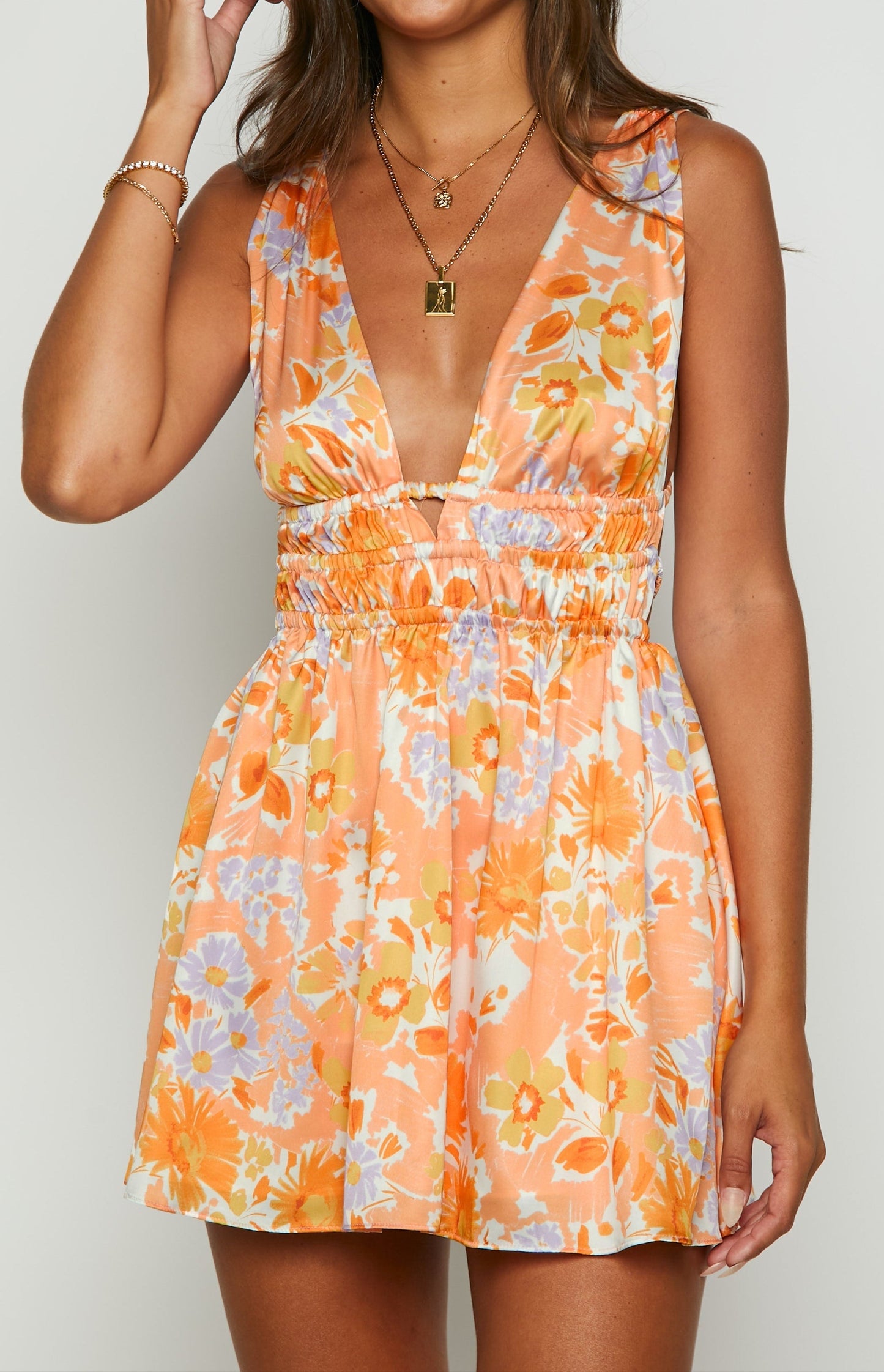 Giovanna Orange -Gekleurde mini -jurk met bloempatroon