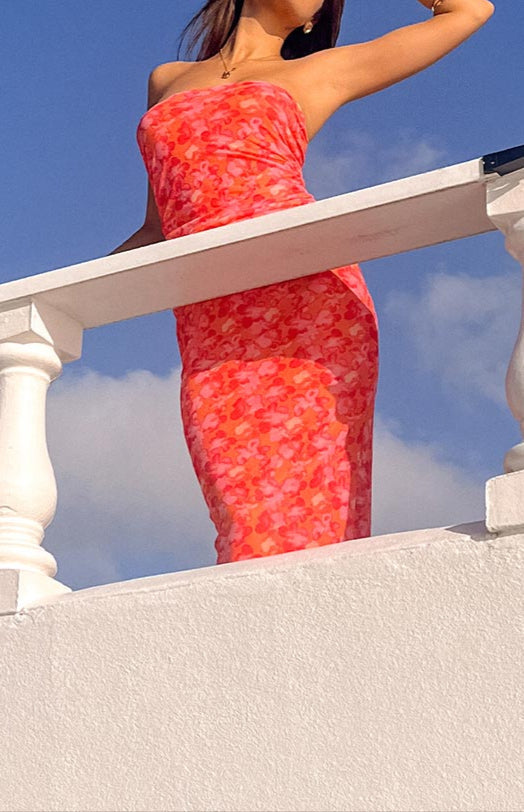 Petronilla Orange Floral Print Maxi sukienka