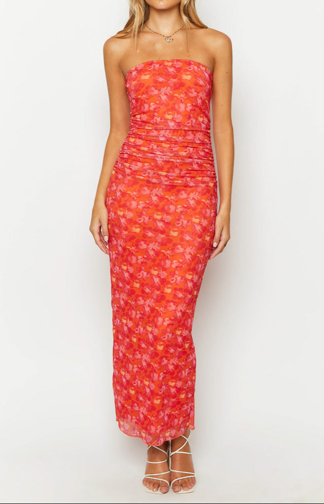 Petronilla Orange Floral Print Maxi sukienka