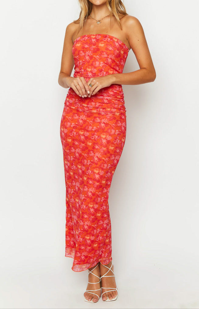 Petronilla Orange Floral Print Maxi sukienka