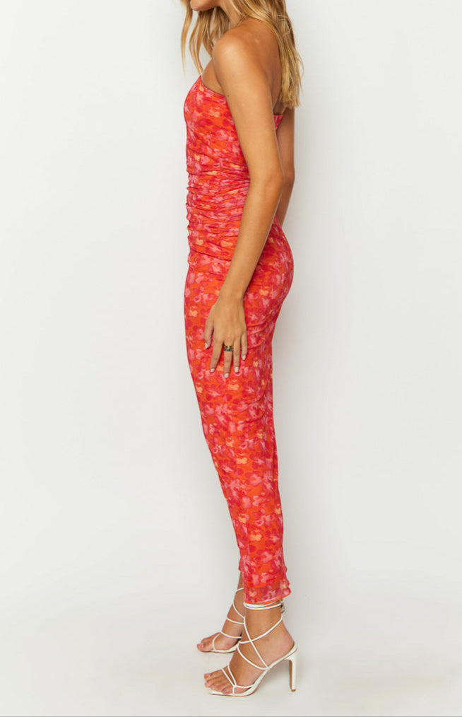 Petronilla Orange Floral Print Maxi sukienka