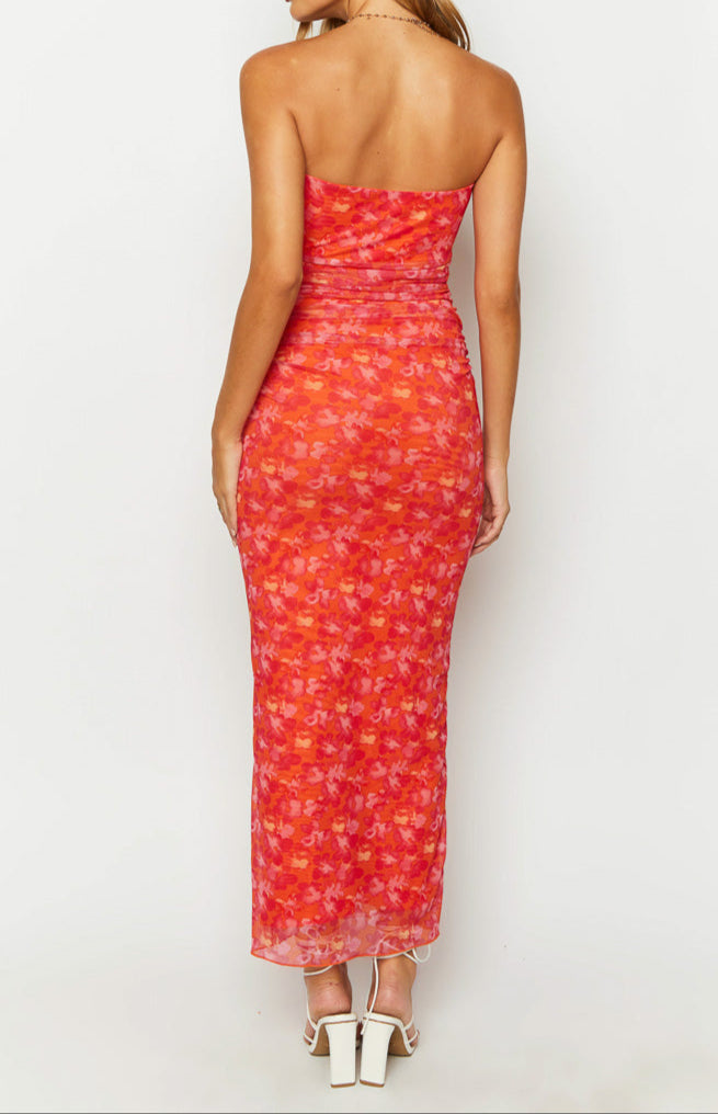 Petronilla Orange Floral Print Maxi sukienka