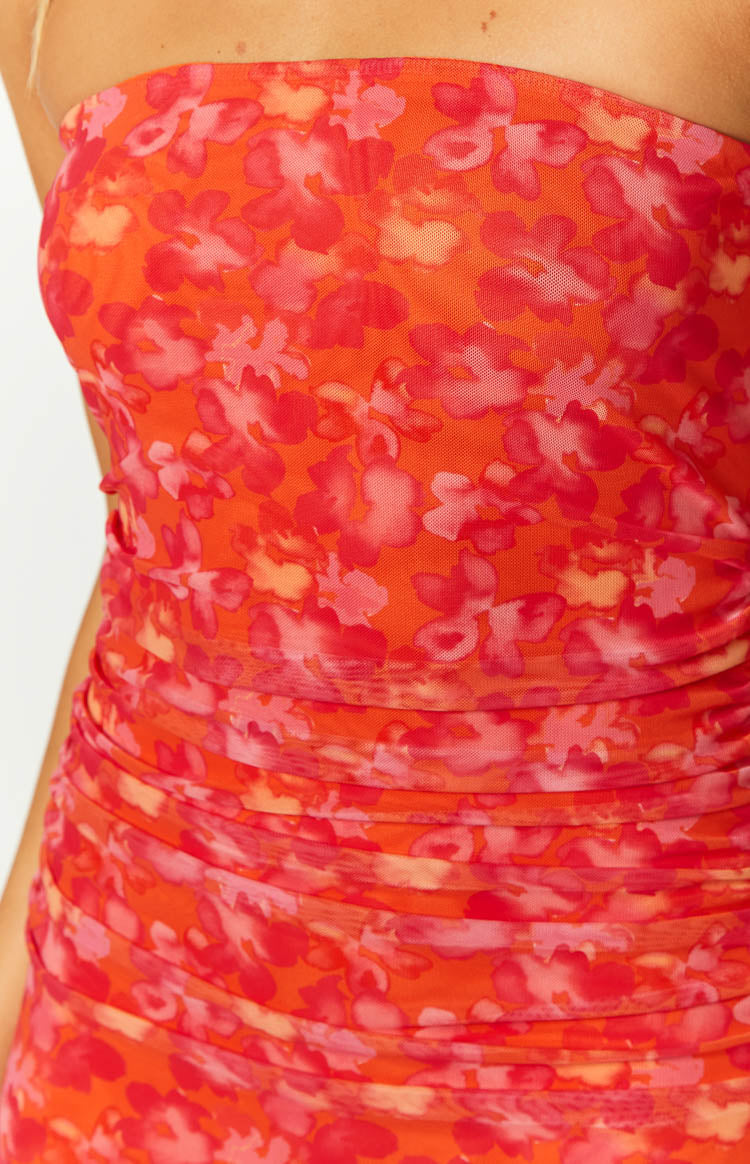 Petronilla Orange Floral Print Maxi sukienka
