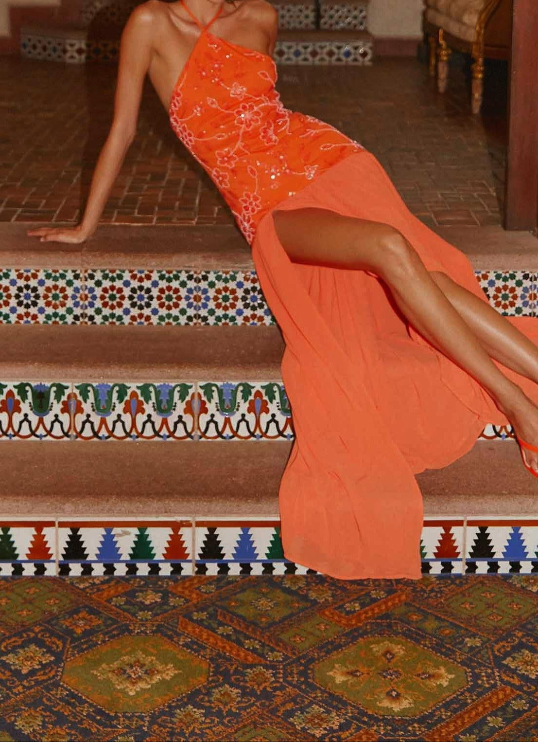 Agnella Pearls Maxikleid - Orange