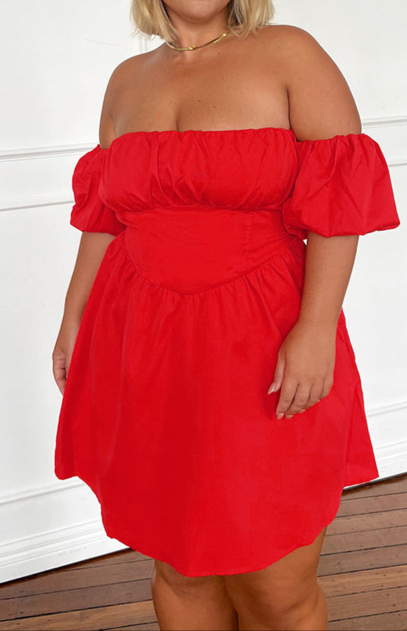 Graziella van de schouderrode mini -jurk