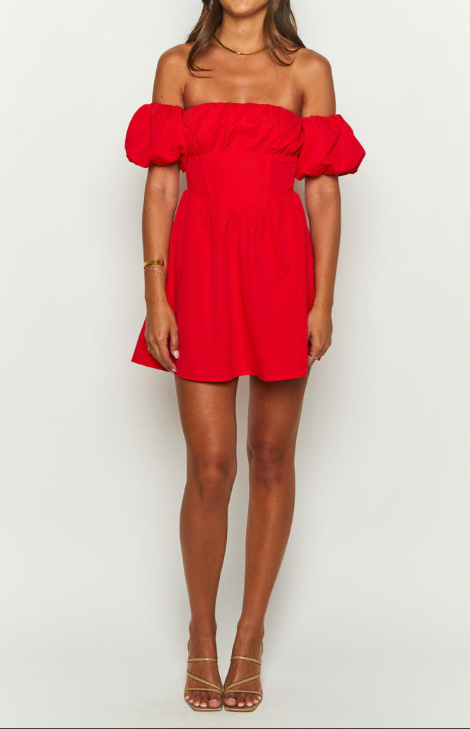 Graziella van de schouderrode mini -jurk