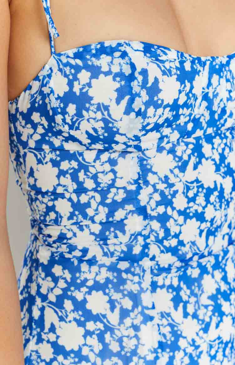 Cameo Blue Floral Print Minikleid