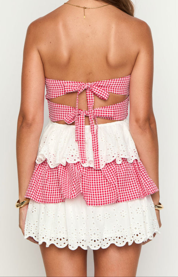 Fabiana Rotes und Weißes Strapless MiniKleid