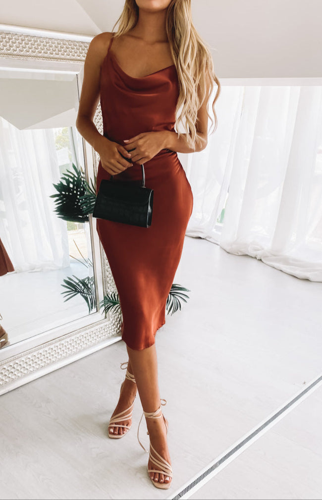 Vicenza slip midi -jurk roest