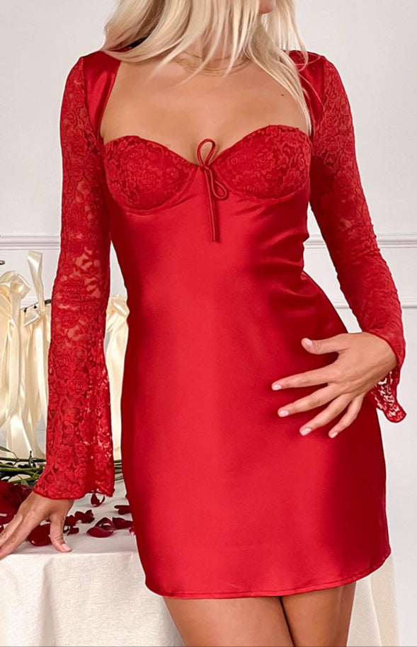 Romancia Red Long Arm Mini Dress