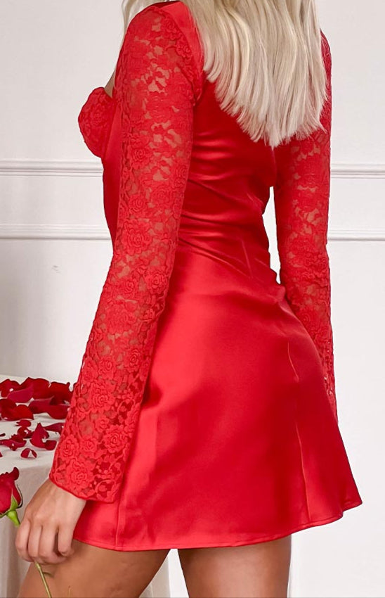 Romancia Red Long Arm Mini Dress