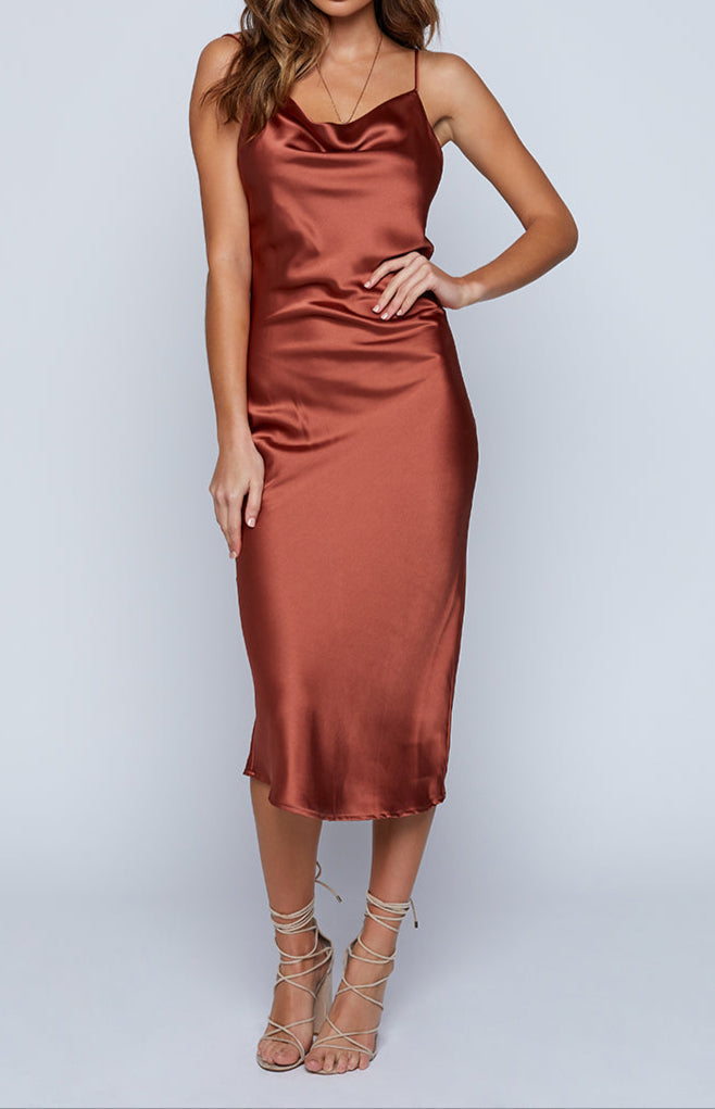 Vicenza slip midi -jurk roest