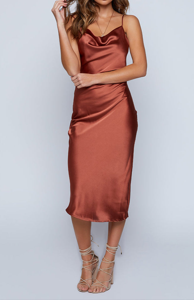 Vicenza slip midi -jurk roest