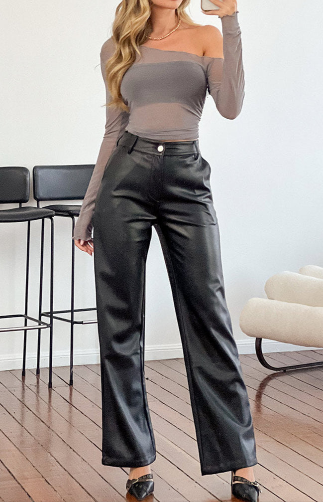 Izabella coole schaduw pu broek zwart