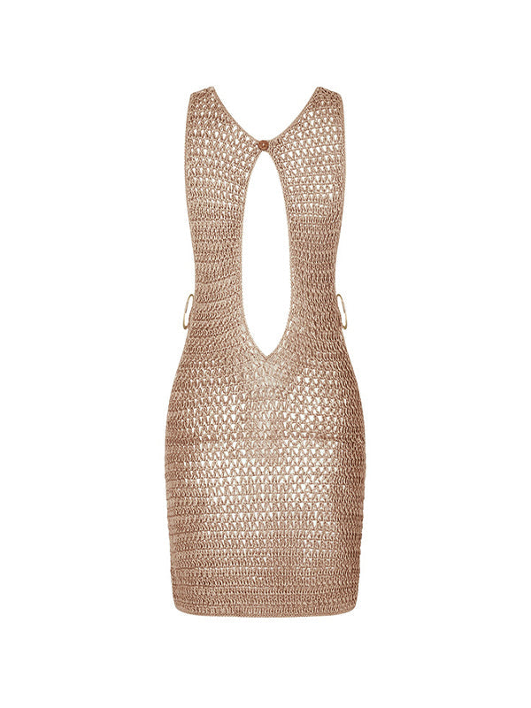 Solid color vintage knit dress with open back to pull on