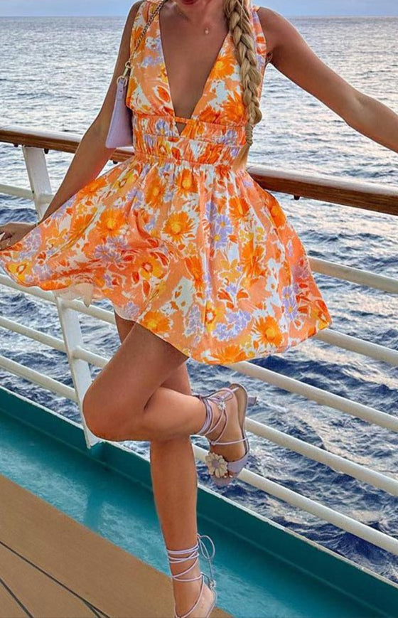 Giovanna Orange -Gekleurde mini -jurk met bloempatroon