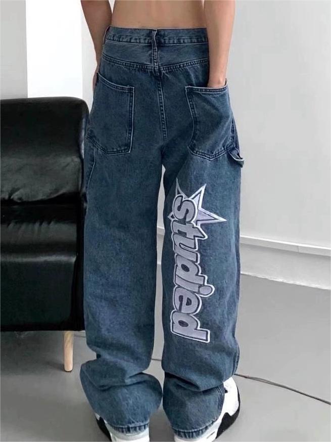 Hip Hop Straight Leg Baggy Jeans mit Slogan
