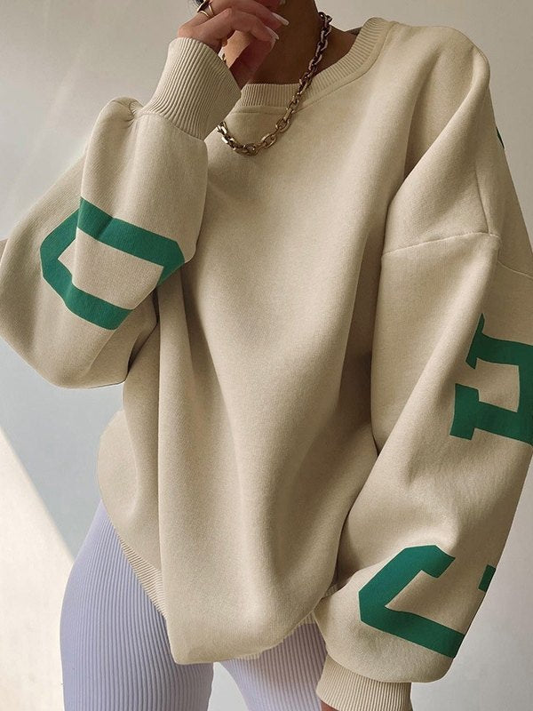 Oversize College Sweatshirt mit grüner Buchstaben Grafik