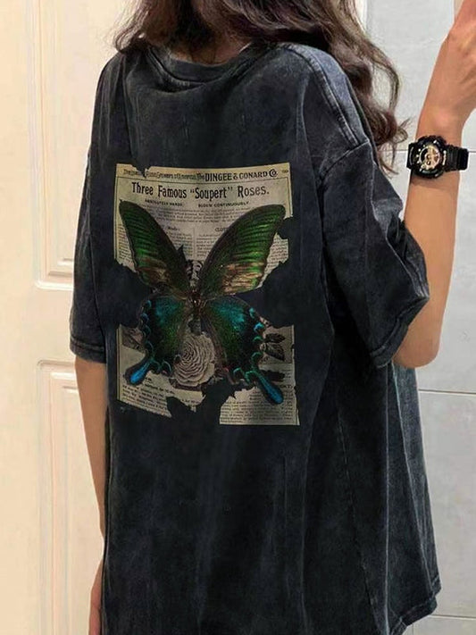 Vintage Oversize T-Shirt mit Schmetterlingsdruck