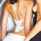 White mesh halter camisole with butterfly embroidery and open back