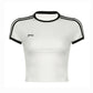 White Y2K Striped Embroidery Short Sleeve T-Shirt