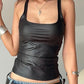 Black Basics Leather Coated Top