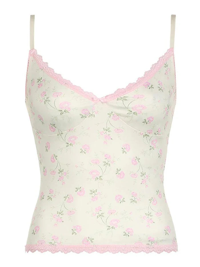 Vintage Spitzenkante Cami Top mit Blumenmuster