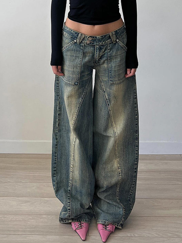 2000s Zerrissene Asymmetrischer Teilungsnaht Baggy Jeans