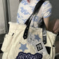 Y2K Large Sticker Canvas Bag with Star Patches