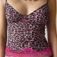 Vintage camisole top with lace trim and leopard print