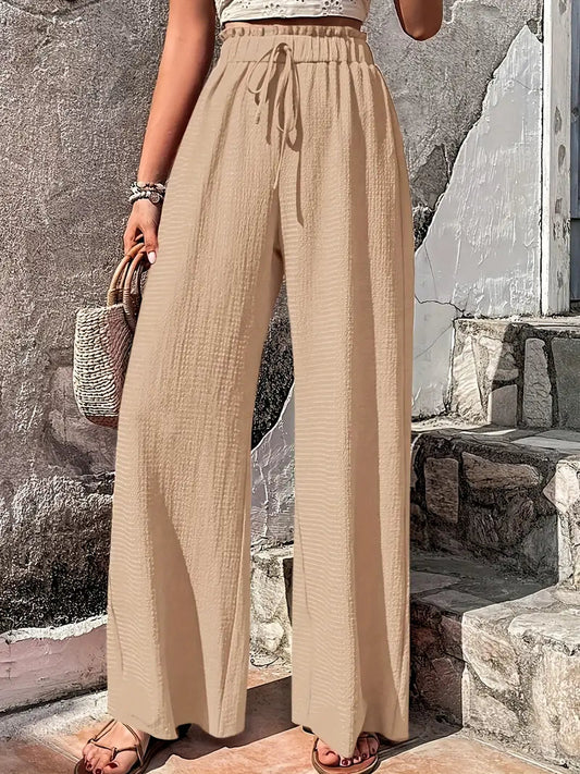 Solid Color Casual Drawstring High Waist Pants 