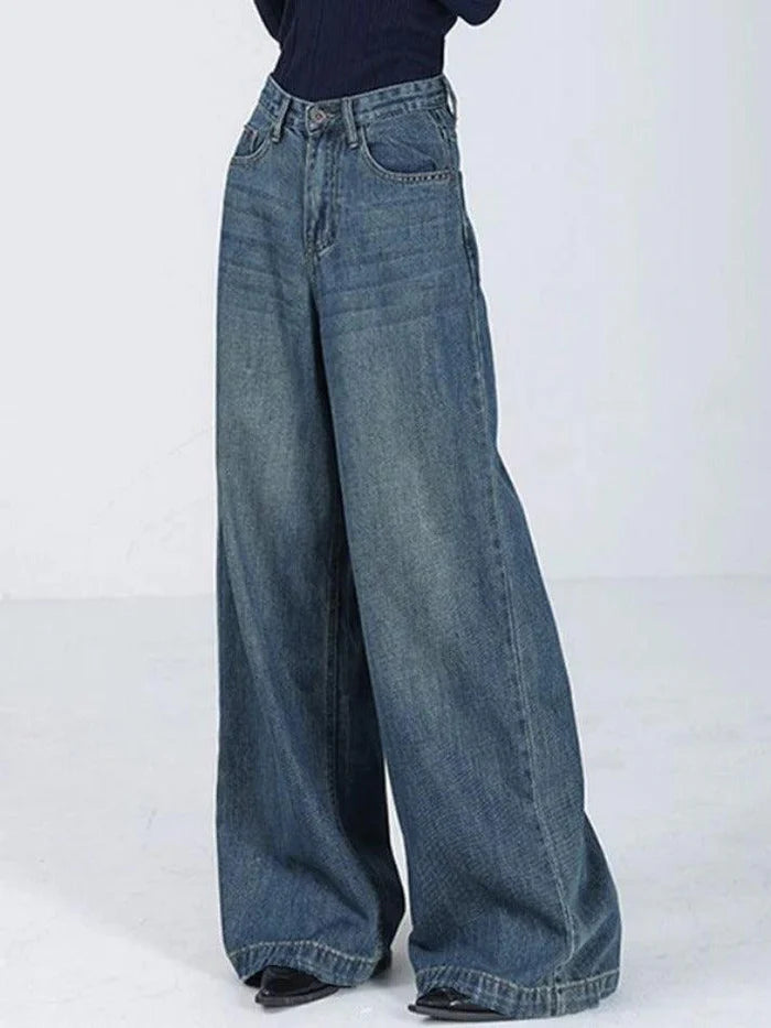 Blau Vintage Vielseitig Hoch Sitzende Baggy Boyfriend Jeans