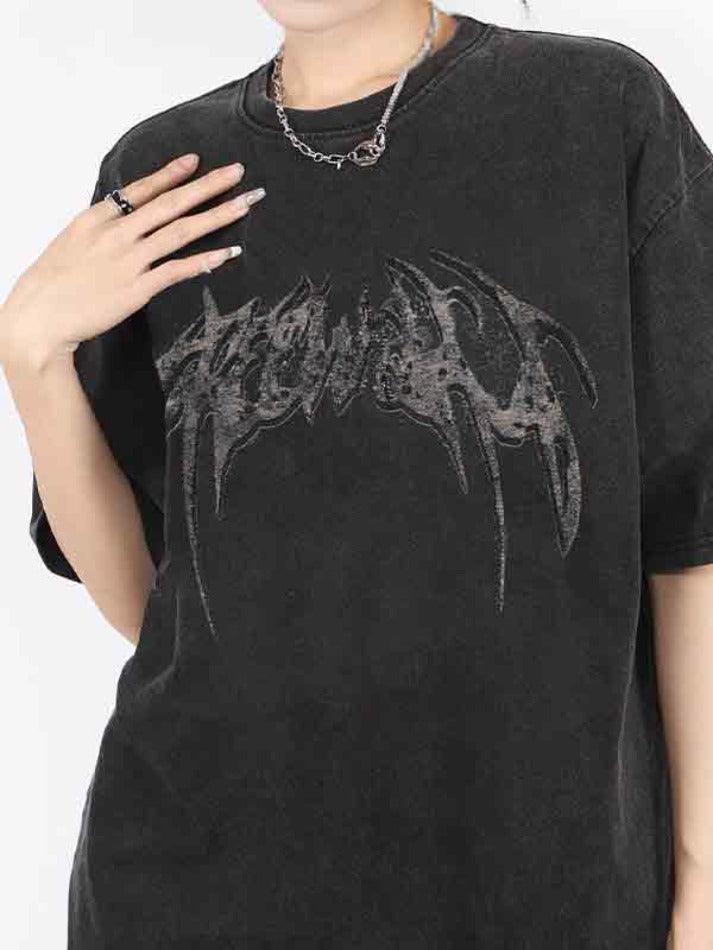 Punk Oversized Wing Print Kurzarm T-Shirt